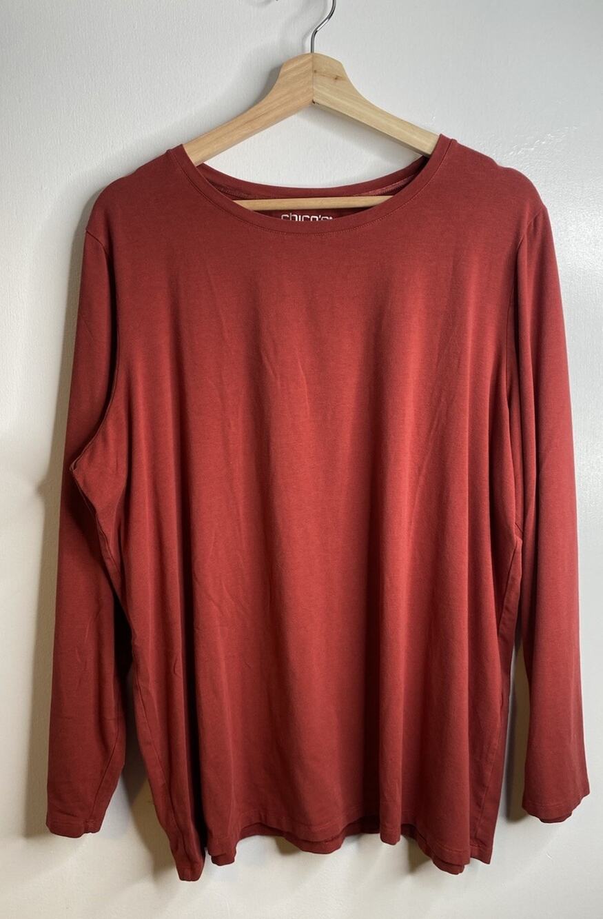 Chico's Women's Burnt Orange Pima Cotton Modal Long Sleeve Tee Size 4 - XXL